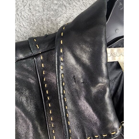 Casual Corner Leather Jacket Womens Small Black Retro Full Zip Long Sleeve Top - Picture 11 of 14
